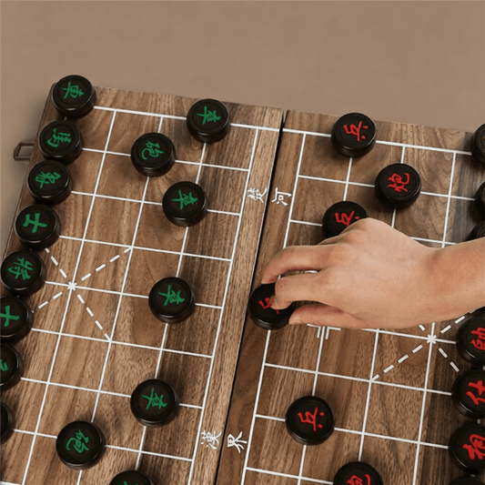 Chinese Chess (Xiangqi) Set with Folding Board & Birch Wood Pieces