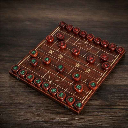 Ebony Wood Chinese Chess Set with Folding Wooden Board