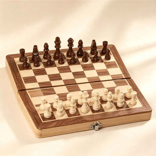 Magnetic Foldable Wooden Chess Set | Solid Walnut Board