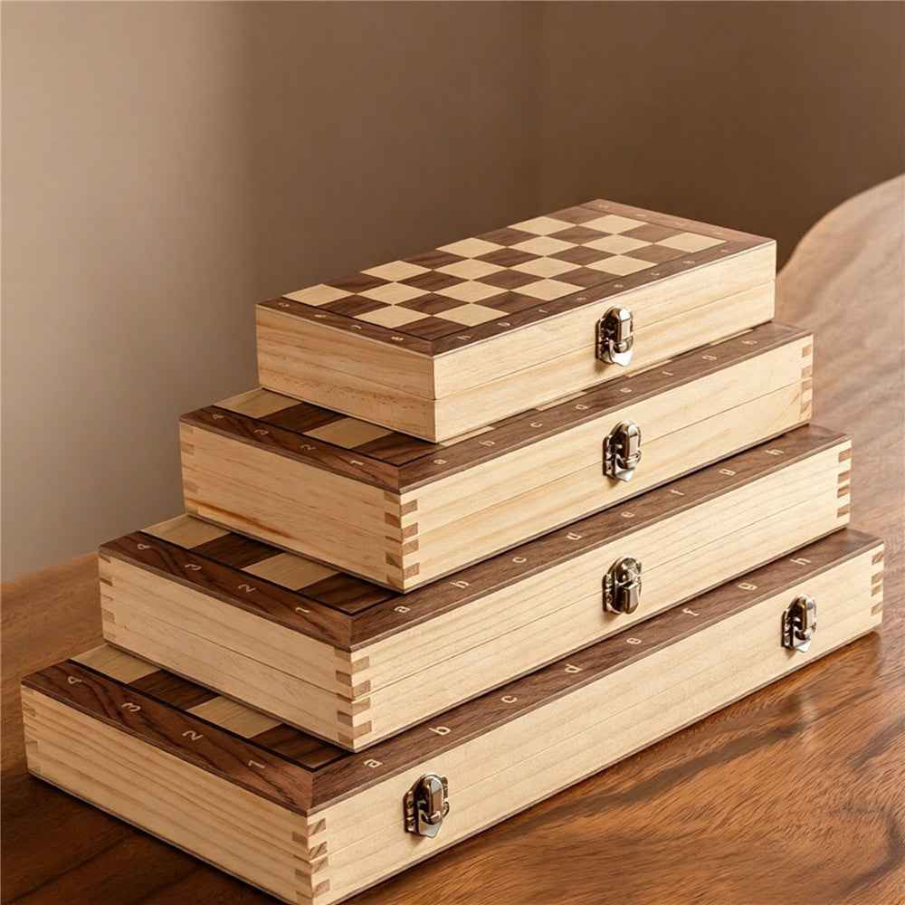 Magnetic Wooden Chess Set with Folding Board & Storage