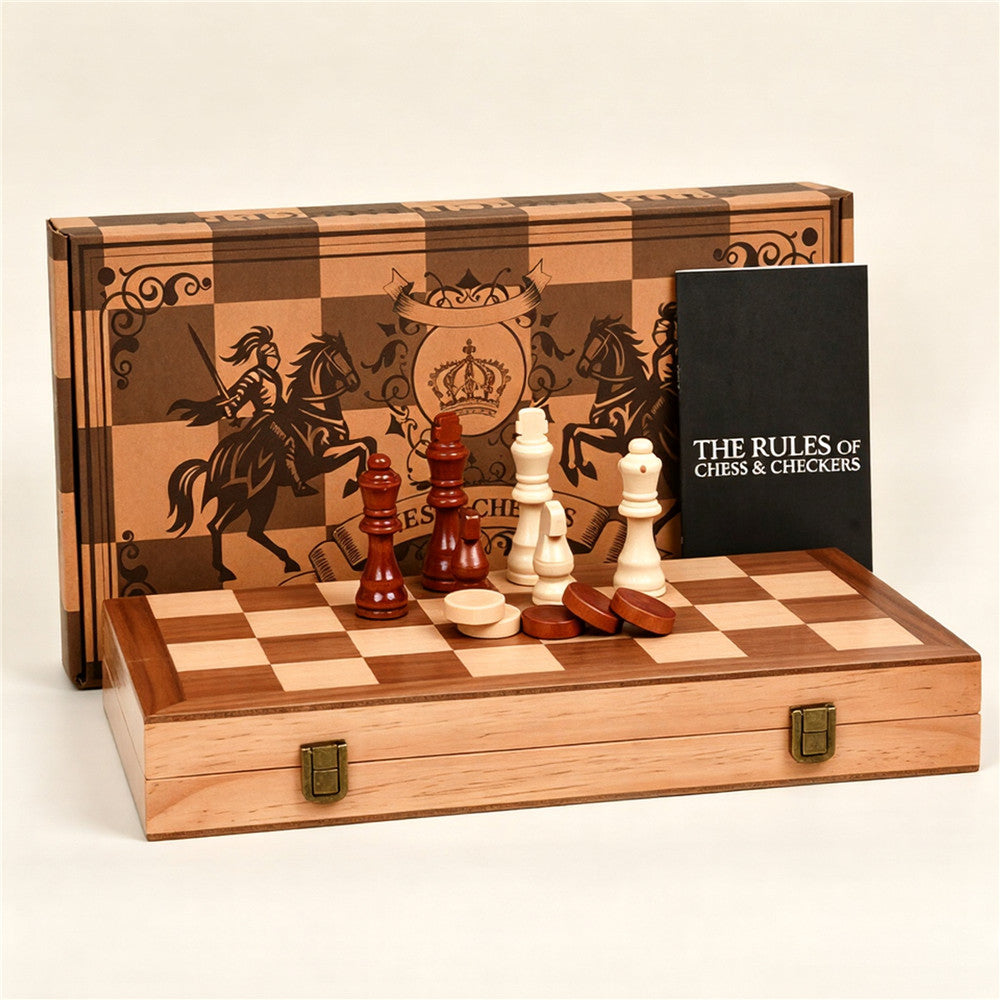Portable Wooden Magnetic Travel Chess & Checkers Set – 2-in-1 Travel Game Board