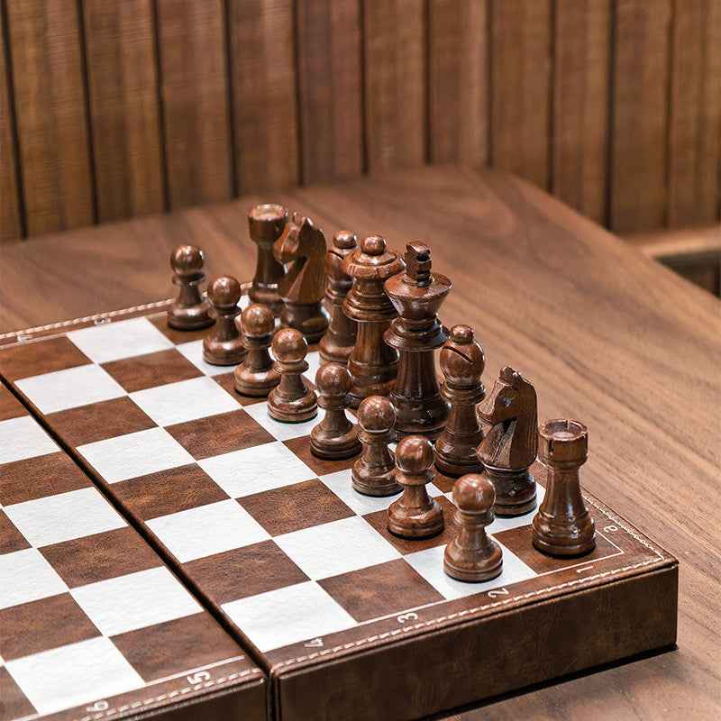 Premium Travel Chess Set with Weighted Wooden Pieces & Leather Board