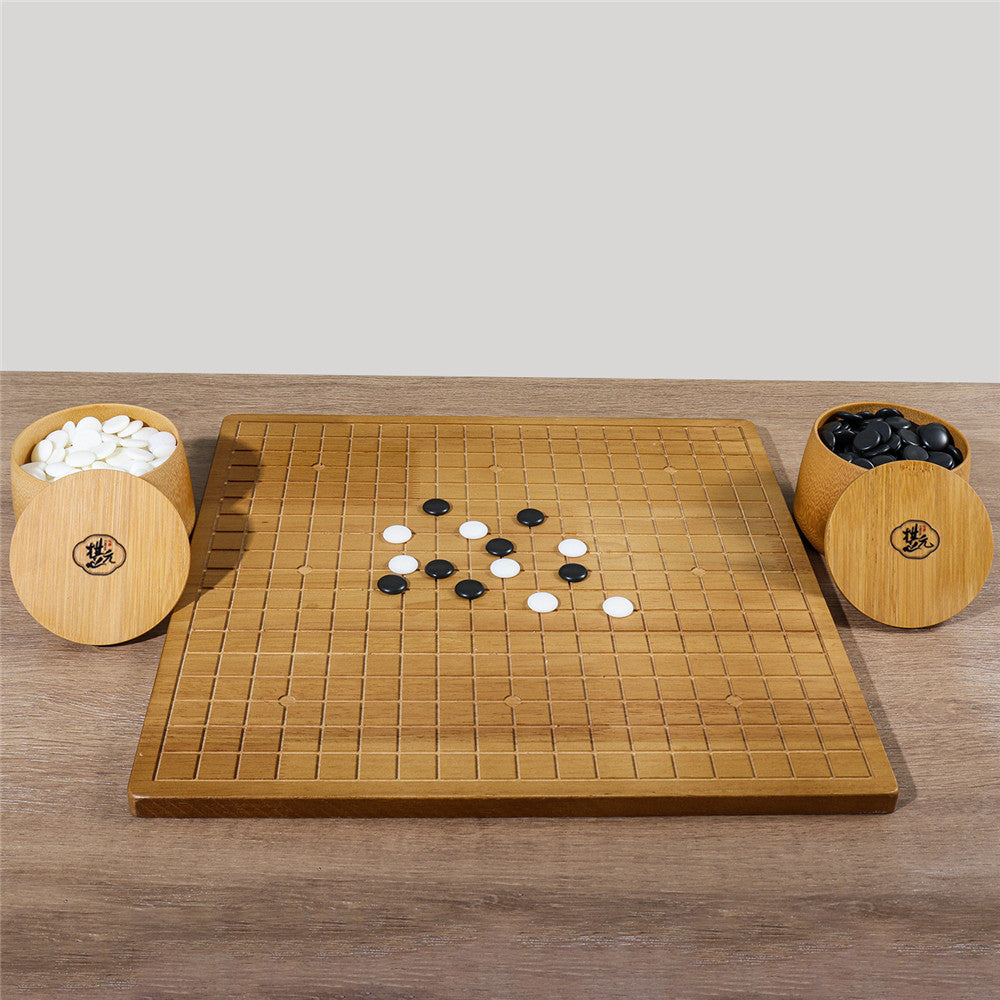 Solid Oak Go (Weiqi) Set | Bamboo Bowls & 361 Jade-Style Stones