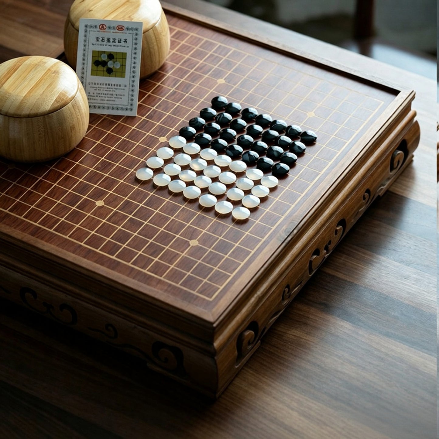 Solid Wood Go Board Set with Natural Agate Stones | Double-Drawer Weiqi Set