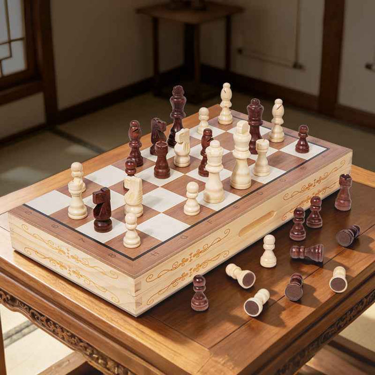 Folding Wooden Travel Chess Set | Portable Solid Wood Chessboard