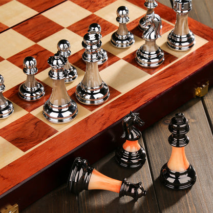 Luxury Chess Gift Set with Solid Wood Folding Board