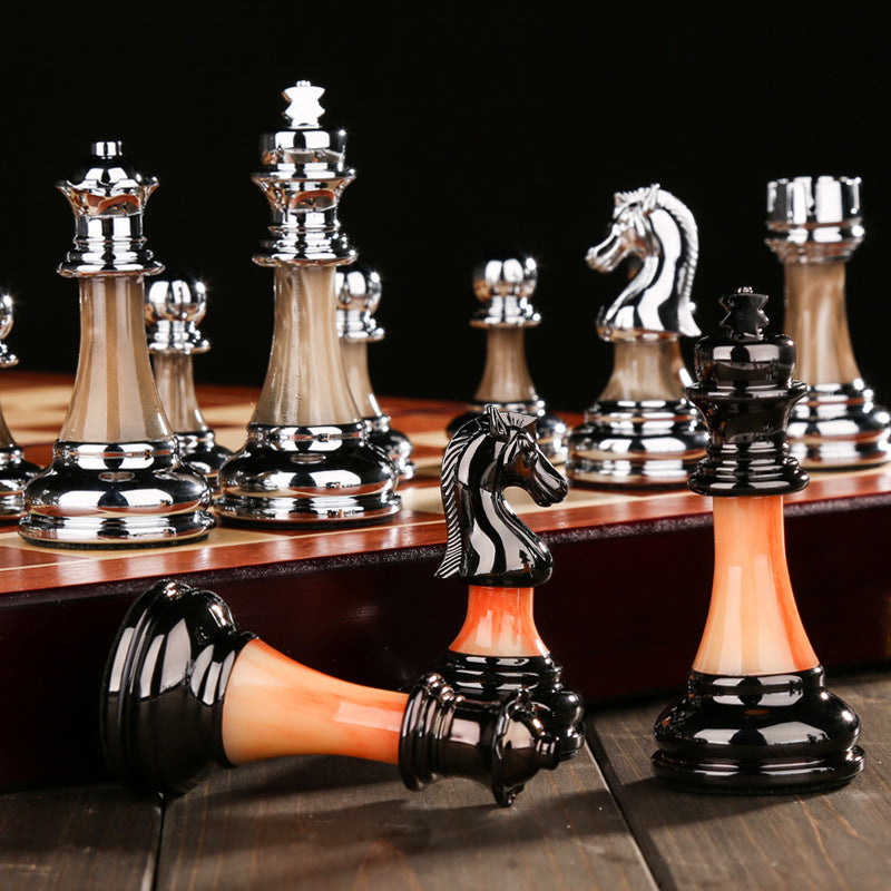 Luxury Chess Gift Set with Solid Wood Folding Board