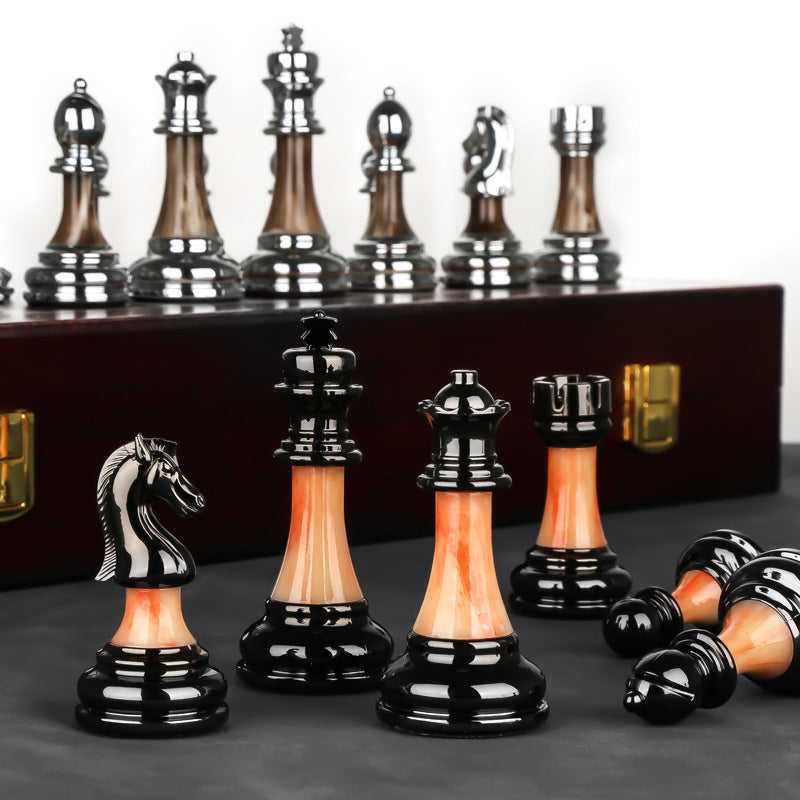 Luxury Chess Gift Set with Solid Wood Folding Board