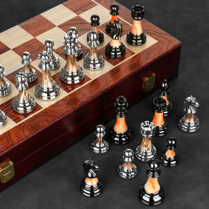 Luxury Chess Gift Set with Solid Wood Folding Board