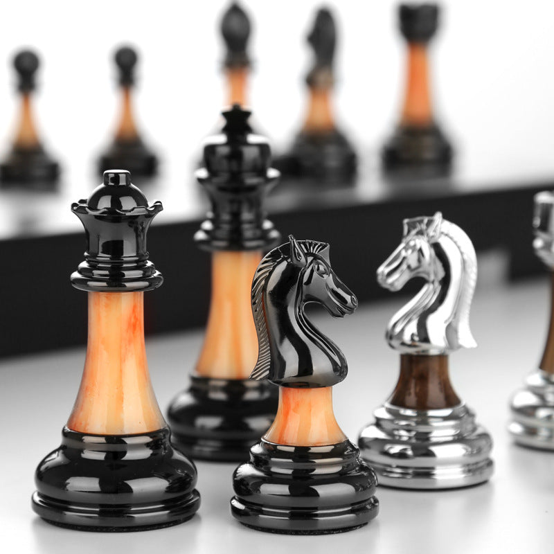 Luxury Chess Gift Set with Solid Wood Folding Board