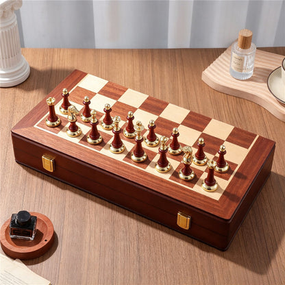 Luxury Rosewood Folding Chess Set with Metal Chess Pieces