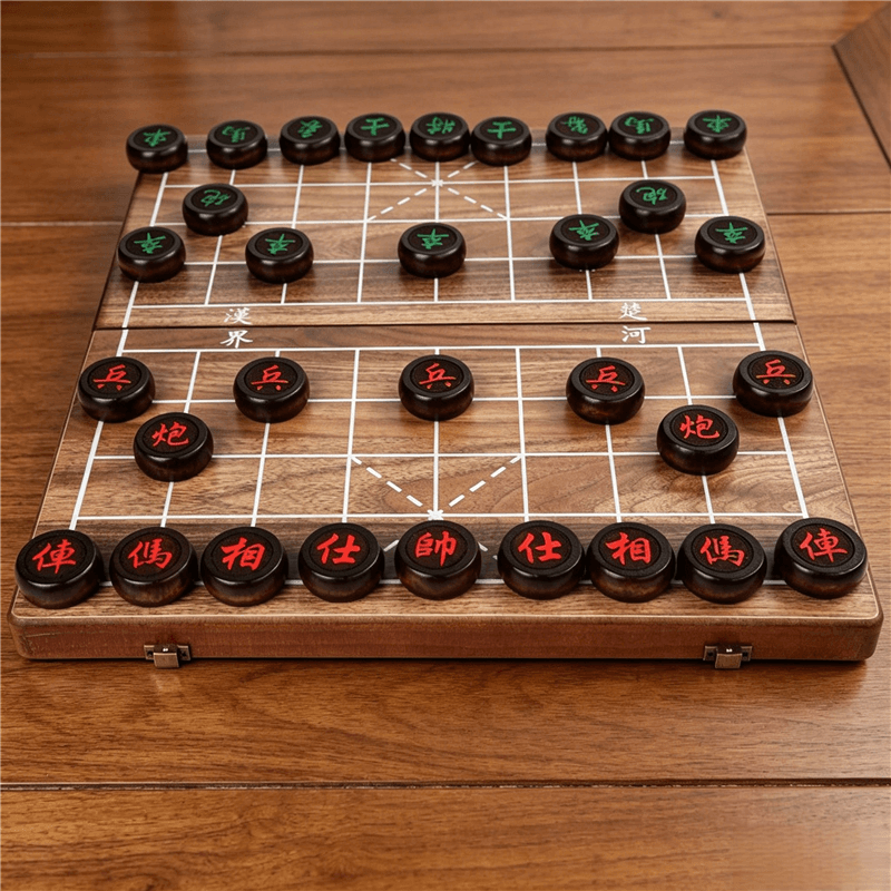 Chinese Chess (Xiangqi) Set with Folding Board & Birch Wood Pieces