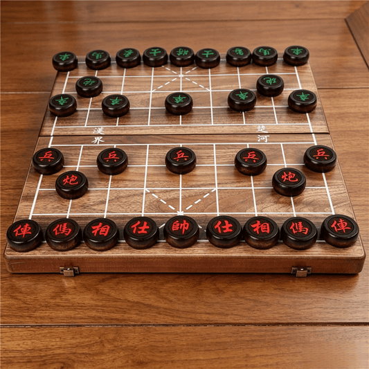 Jeu d'échecs chinois (Xiangqi) avec échiquier pliable et pièces en bois de bouleau