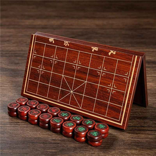 Ebony Wood Chinese Chess Set with Folding Wooden Board