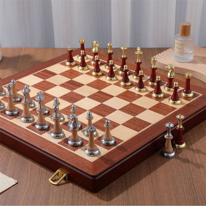 Luxury Rosewood Folding Chess Set with Metal Chess Pieces