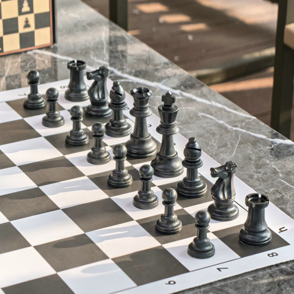 Portable Chess Board Set – PU Leather, Folds Flat