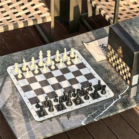 Portable Chess Board Set – PU Leather, Folds Flat