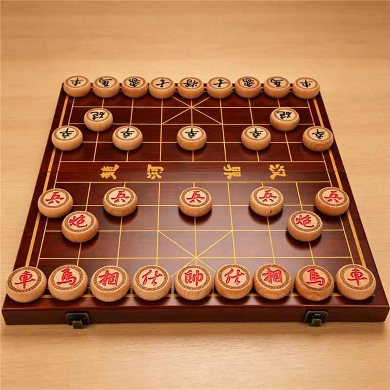 Solid Wood Chinese Chess Set & Folding Xiangqi Board