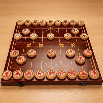 Solid Wood Chinese Chess Set & Folding Xiangqi Board