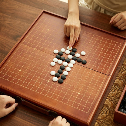Solid Wood Go Set — Foldable Board & Table with Faux-Jade Stones
