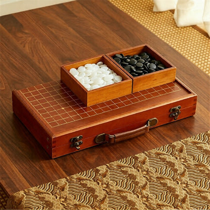 Solid Wood Go Set — Foldable Board & Table with Faux-Jade Stones
