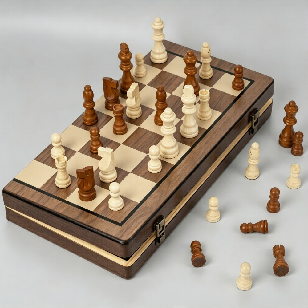 Solid Wood Folding Chess Set | 3" Schima Wood Pieces