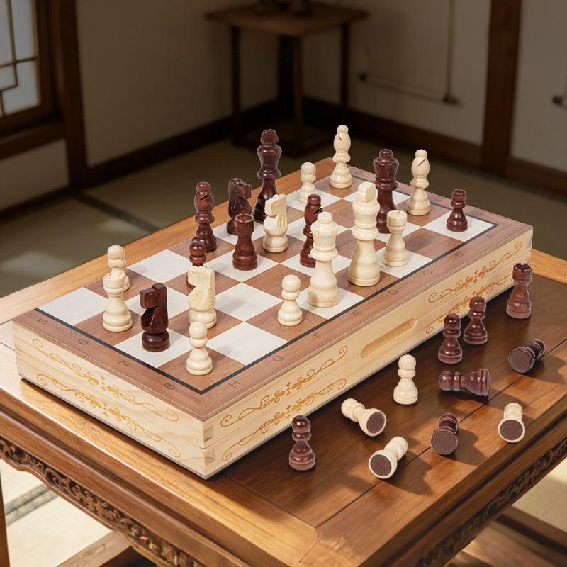 Folding Wooden Travel Chess Set | Portable Solid Wood Chessboard