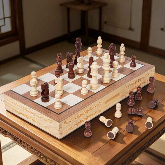 Folding Wooden Travel Chess Set | Portable Solid Wood Chessboard