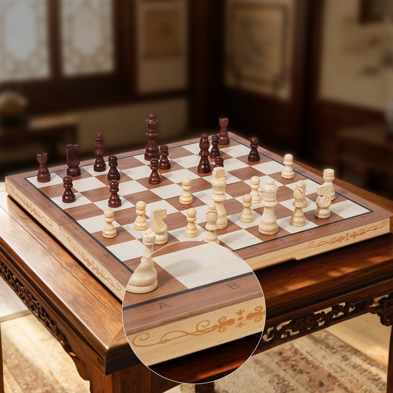 Folding Wooden Travel Chess Set | Portable Solid Wood Chessboard