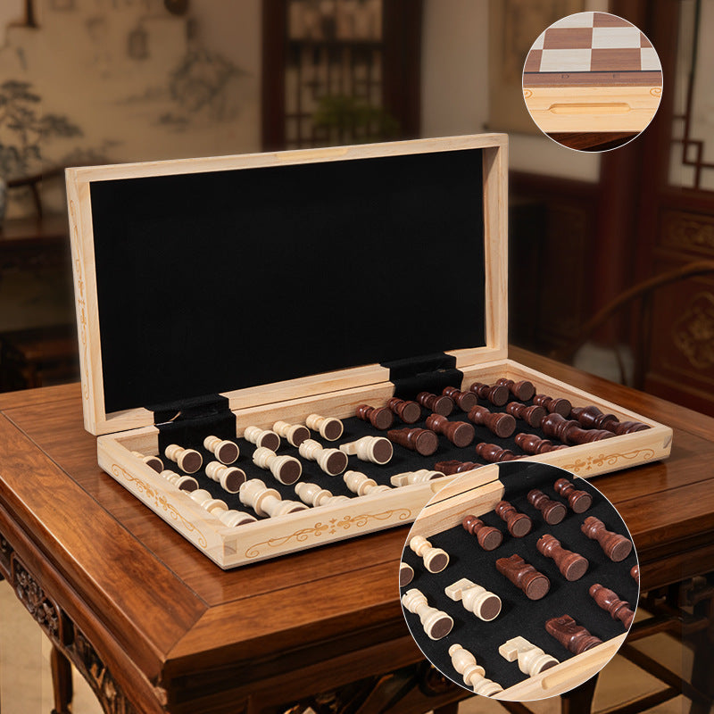 Folding Wooden Travel Chess Set | Portable Solid Wood Chessboard
