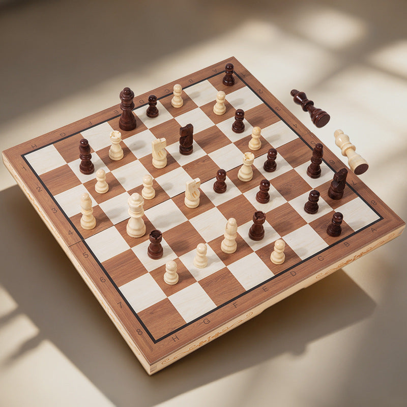 Folding Wooden Travel Chess Set | Portable Solid Wood Chessboard