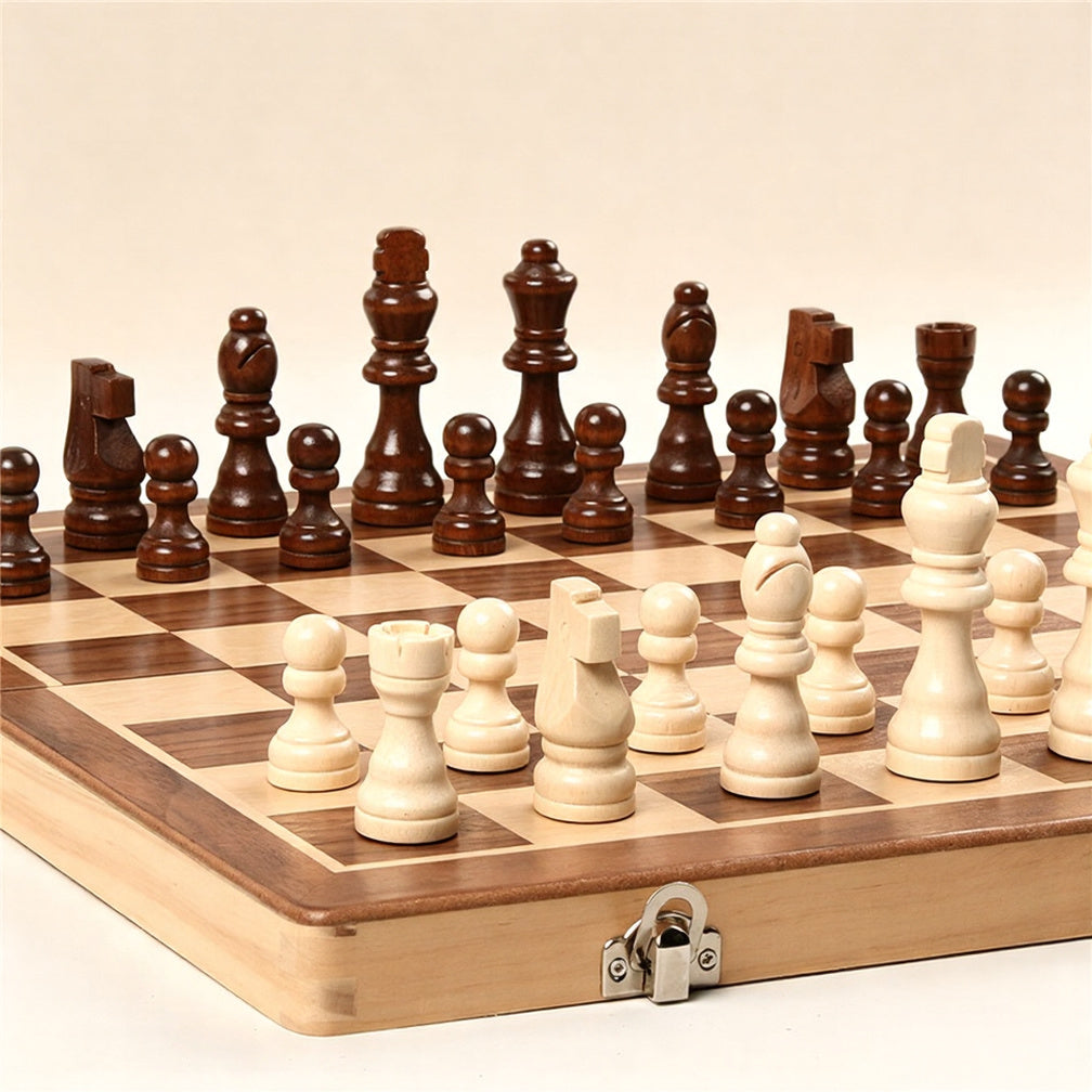 Magnetic Foldable Wooden Chess Set | Solid Walnut Board