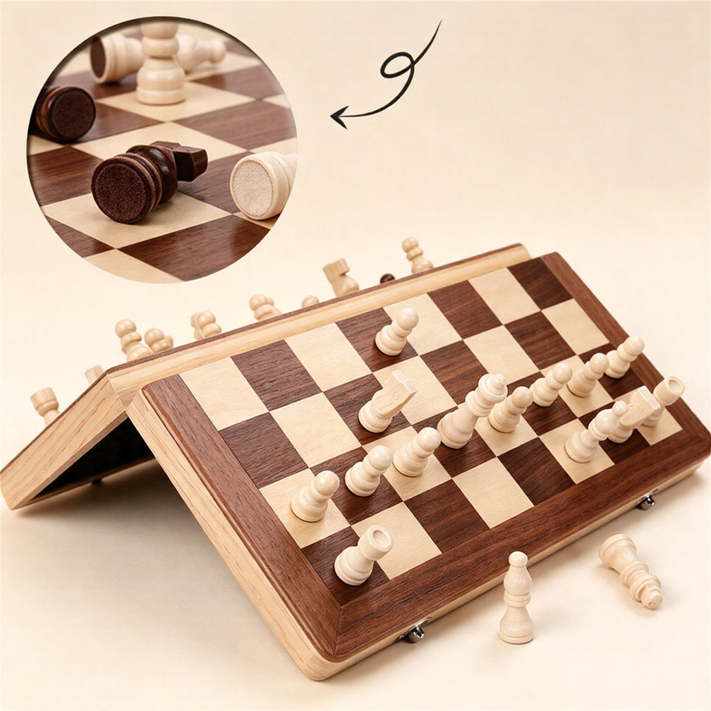 Magnetic Foldable Wooden Chess Set | Solid Walnut Board