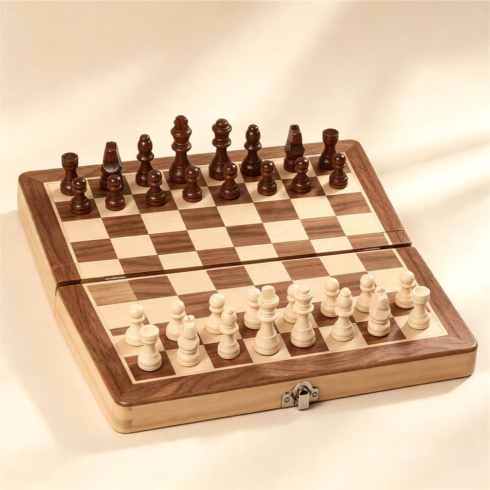 Magnetic Foldable Wooden Chess Set | Solid Walnut Board