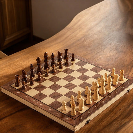 Magnetic Wooden Chess Set with Folding Board & Storage