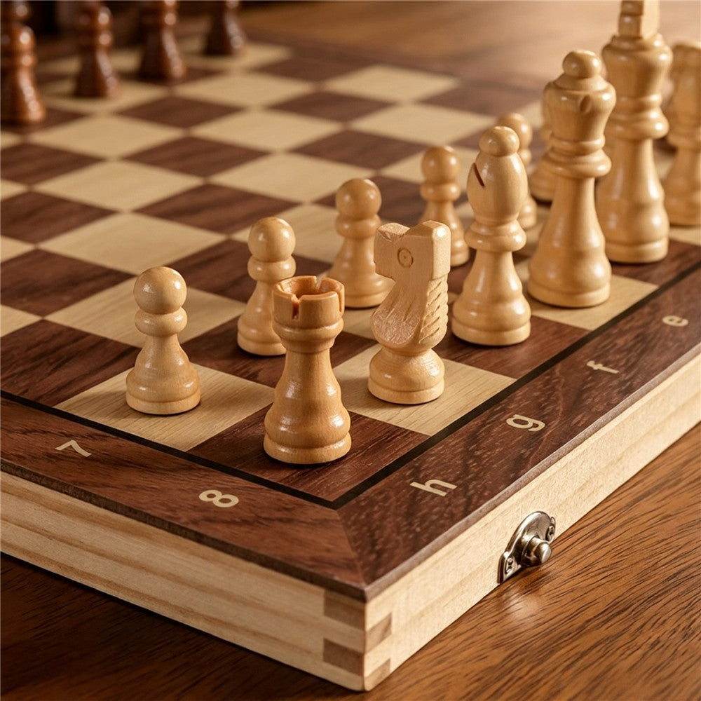 Magnetic Wooden Chess Set with Folding Board & Storage