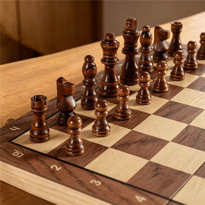 Magnetic Wooden Chess Set with Folding Board & Storage