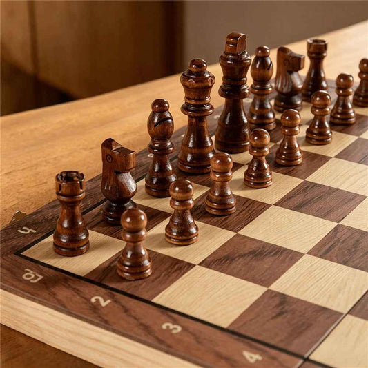Magnetic Wooden Chess Set with Folding Board & Storage