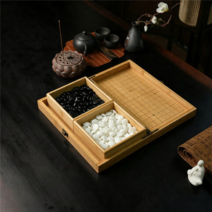 Portable Travel Go Set – 19x19 Folding Bamboo Board with Yunzi Stones