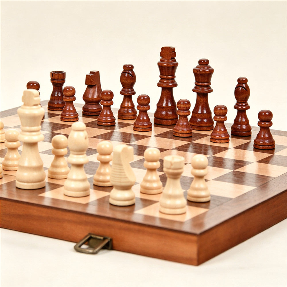Portable Wooden Magnetic Travel Chess & Checkers Set – 2-in-1 Travel Game Board
