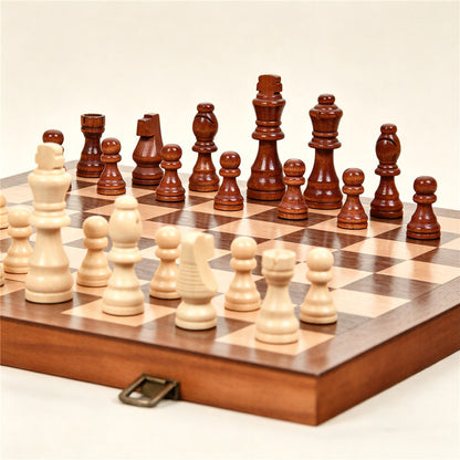 Portable Wooden Magnetic Travel Chess & Checkers Set – 2-in-1 Travel Game Board
