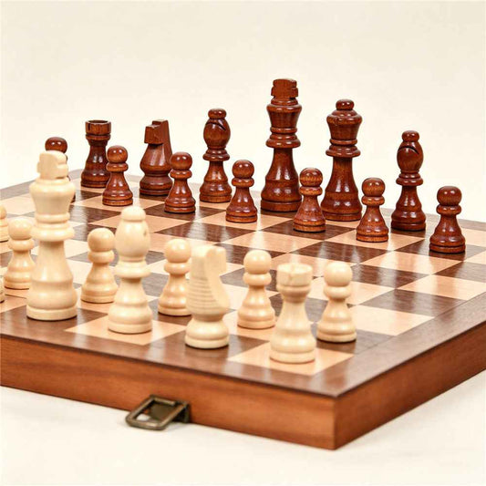 Portable Wooden Magnetic Travel Chess & Checkers Set – 2-in-1 Travel Game Board