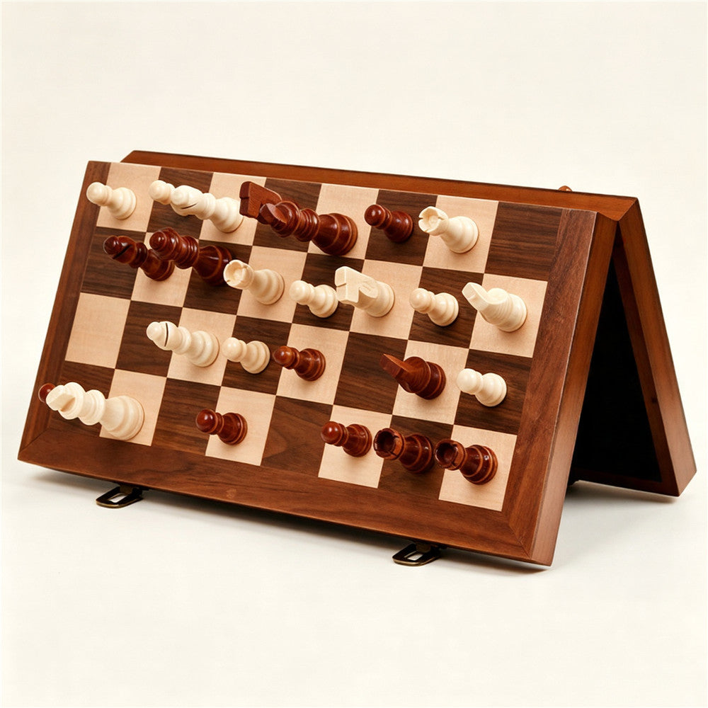 Portable Wooden Magnetic Travel Chess & Checkers Set – 2-in-1 Travel Game Board