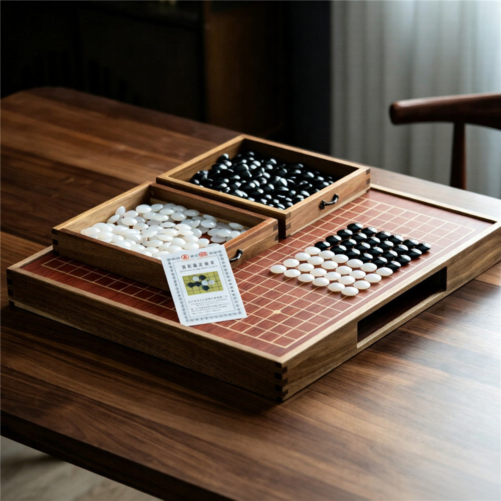 Premium Natural Agate Go Board Set | Solid Wood Board (Drawers)