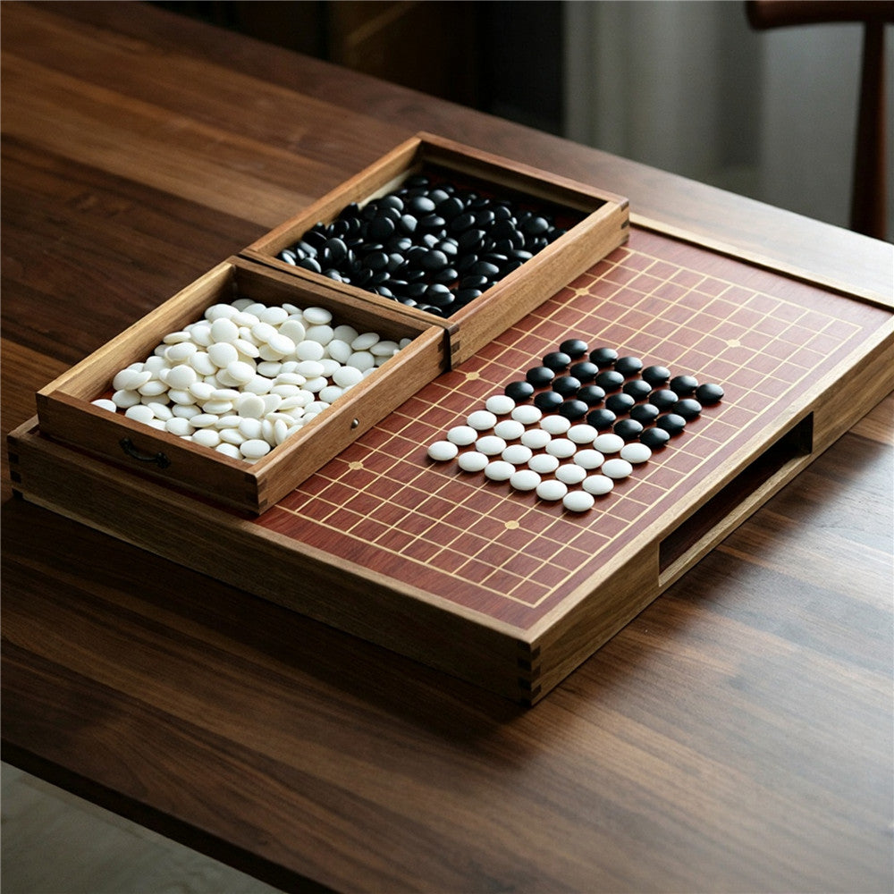 Premium Natural Agate Go Board Set | Solid Wood Board (Drawers)