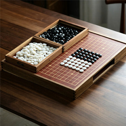 Premium Natural Agate Go Board Set | Solid Wood Board (Drawers)