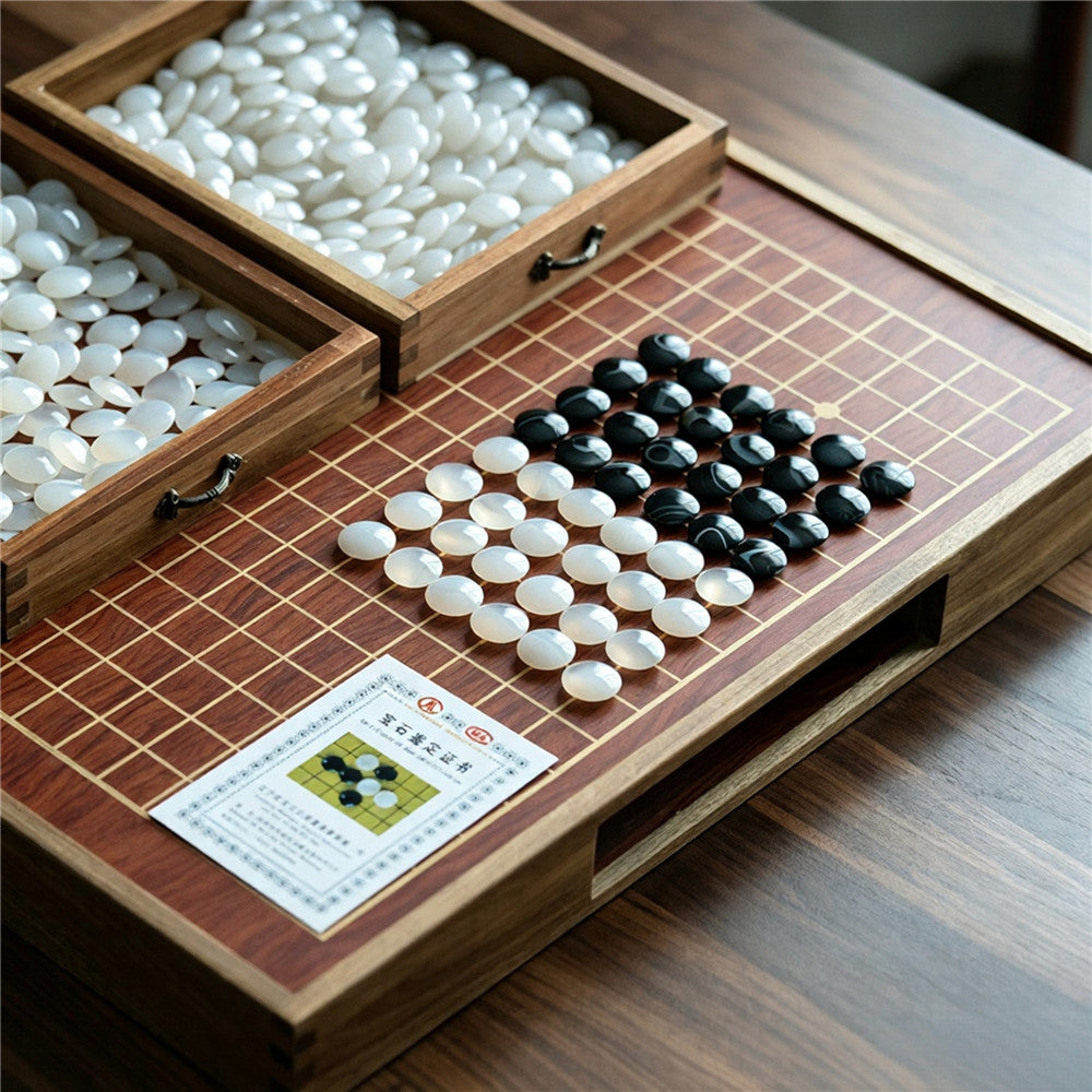 Premium Natural Agate Go Board Set | Solid Wood Board (Drawers)