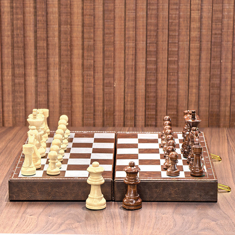 Premium Travel Chess Set with Weighted Wooden Pieces & Leather Board