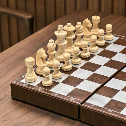 Premium Travel Chess Set with Weighted Wooden Pieces & Leather Board