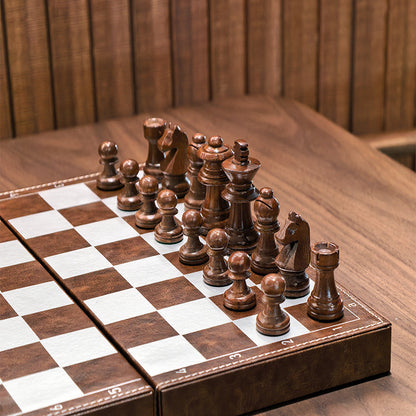 Premium Travel Chess Set with Weighted Wooden Pieces & Leather Board